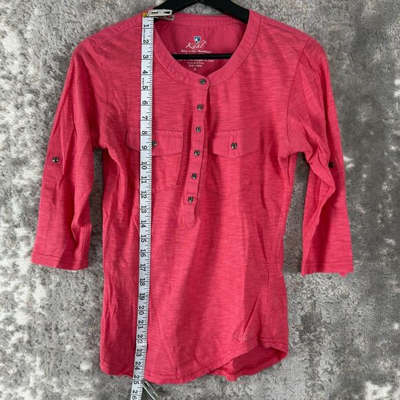 Kuhl Sz S Casual Pink 3/4 Sleeve Henley Top Roll Sleeves Pockets Outdoor Hiking - Picture 2 of 8